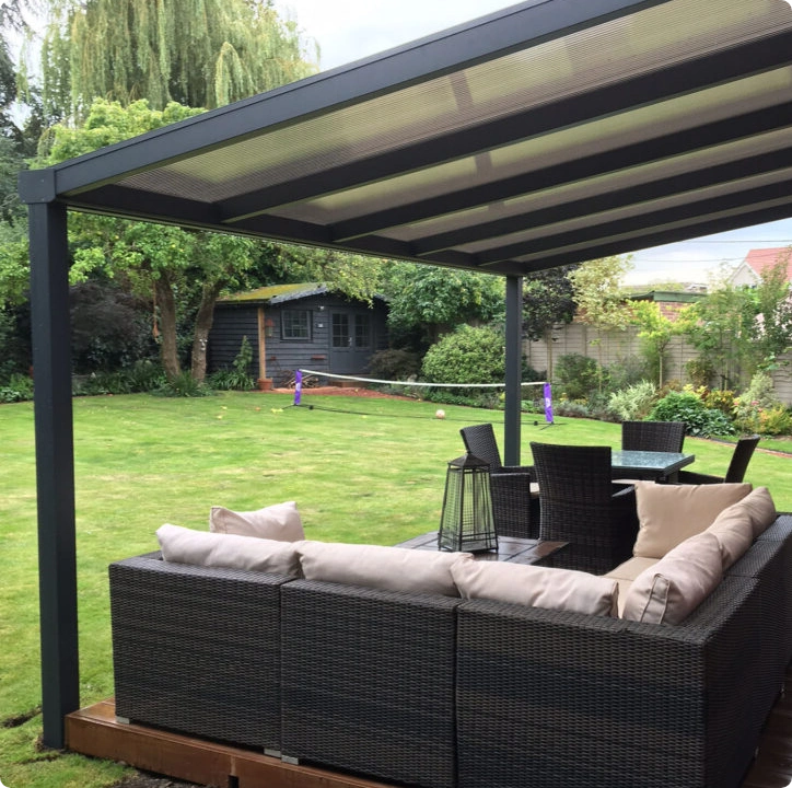 Garden pergola with outdoor seating