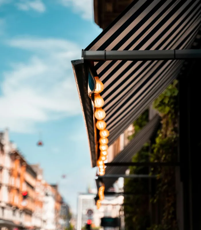 Outdoor LED light awnings in Southampton and Hampshire for illuminated outdoor spaces